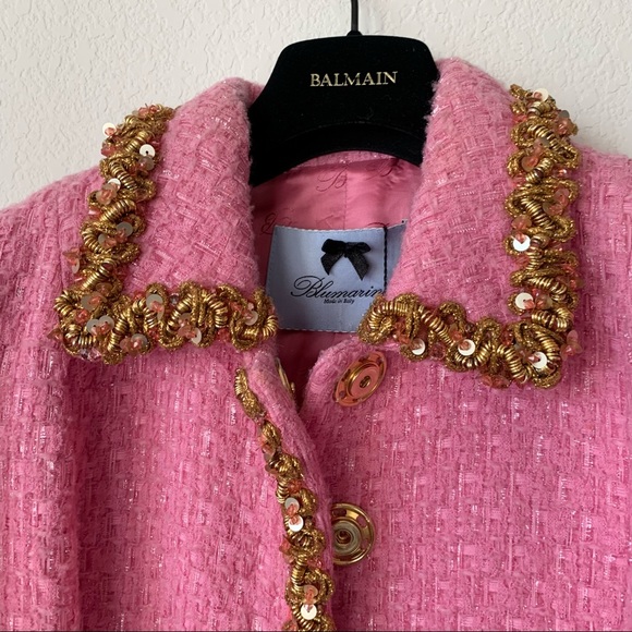 Blumarine pink tweed jacket with gold beaded trim - Picture 4 of 16